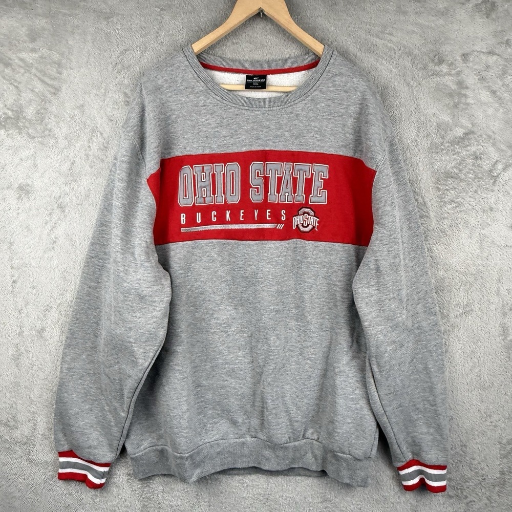 Colosseum Ohio State Buckeyes Sweatshirt Mens 2XL Gray Red Crewneck Embroidered